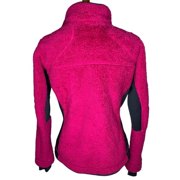 Columbia Full Zip Fleece Jacket Size Large Hot Pink Black Inserts 2 Zip Pockets - Picture 5 of 9